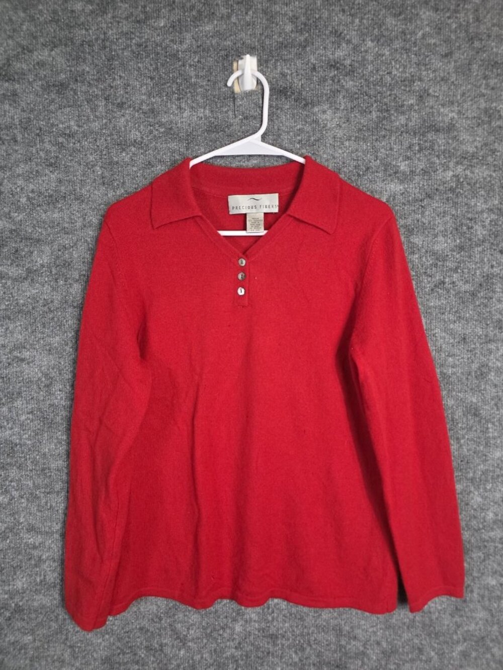 Precious Fibers Sweater Womens M Red Cashmere Collared Pullover Pilling Holes